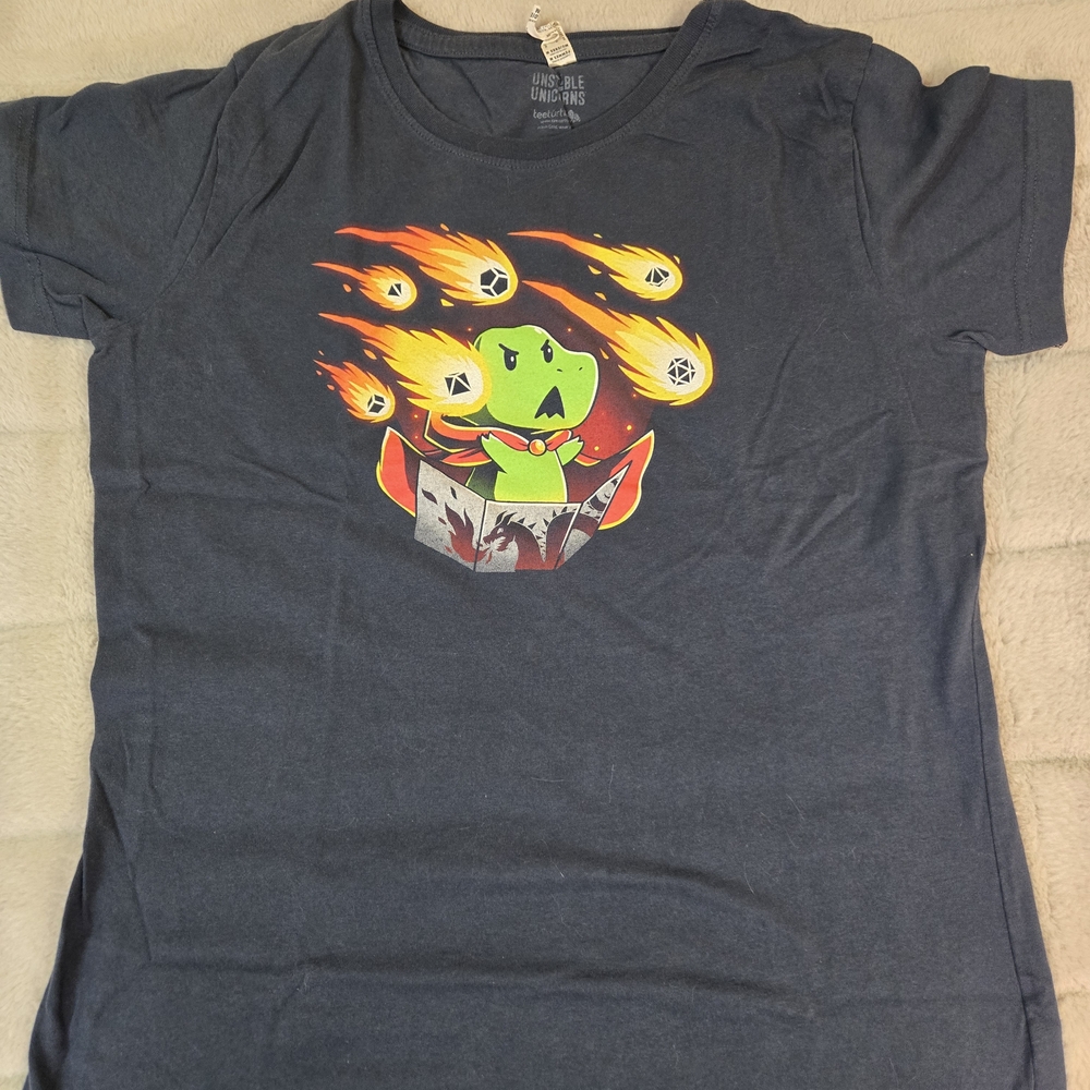 Graphic Tee with Dinosaur and Fireball Design